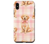 Carcasa para iPhone XS MAX Golden Retriever Puppy Lazo Rosa Gingham Sweet Dog Design