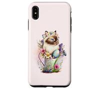 Carcasa para iPhone XS MAX Happy Easter Cat Easter Tea Cup Coffee Cat Siamese Floral