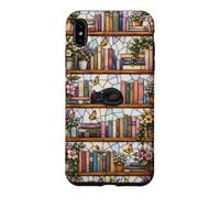 Carcasa para iPhone XS MAX Literary Cat Book Lover Floral Estantería Vitral