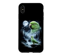 Carcasa para iPhone XS MAX Loro Indio Ringneck Aullando a la Luna 90's Retro Bird