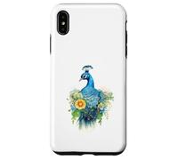 Carcasa para iPhone XS MAX Majestuoso pájaro Pavo Real con Vibrante Arte Floral en Acuarela
