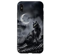 Carcasa para iPhone XS MAX Nekomata Yokai Gato Negro Luna Creciente Arte Sumi-e