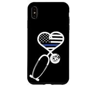 Carcasa para iPhone XS MAX Nurse Police Wife Officer Thin Blue Line Heart Flag Black