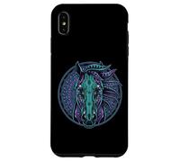 Carcasa para iPhone XS MAX Retrato de Caballo Estilo Cyberpunk Verde Azulado Púrpura Mandala Circuitry