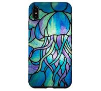 Carcasa para iPhone XS MAX Stained Glass Jellyfish Blue Purple Mosaic Ocean Art