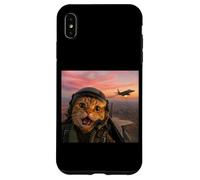Carcasa para iPhone XS MAX Vintage Fighter Pilot Cat Cool Look Aviación Selfie Art