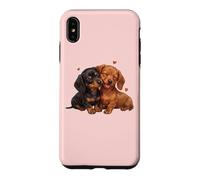 Carcasa para iPhone XS MAX Womens Girls Kids Two 2 Red Black Tan Dachshund Puppy Lover
