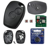 Carcasa para llave de coche con 2 botones + 2 pulsadores + batería compatible con Renault Twingo II Clio III Kangoo II Wind Modus Master IV