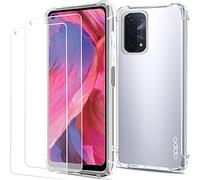 Carcasa para Oppo A54 5GA74 5G con 2 piezas de protección de pantalla de cristal templado, transparente funda de protección antigolpes, fina flexible TPU Bumper de 6,5 pulgadas, transparente, no