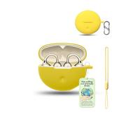 Carcasa para Oppo Enco Clip2 de silicona líquida, funda de protección antigolpes ultrafina Powfix funda Soft-Touch antiarañazos con mosquetón, compatible con carga inalámbrica, color amarillo