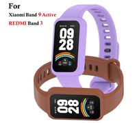 Carcasa para PC + Correa de Silicona Suave para Xiaomi Smart Band 9, Correa Activa para Relojes Inteligentes, Pulseras para Redmi Band 3 Water Green For Redmi Band 3