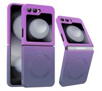 Carcasa para Samsung Galaxy Z Flip 5 con Mag-Safe, protector de pantalla para la cámara integrada, antihuellas dactilares, degradado de color, silicona líquida suave Z Flip 5 (lila gris)