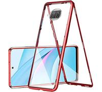 Carcasa para Xiaomi Mi 10T Lite 5G Funda 360 Grados Protección Integrada Protector de Lente de Cámara Anti-Rasguño Transparente Vidrio Templado Case Metal Bumper con Adsorción Magnética Cover,Rojo