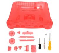 Carcasa translúcida para consola de videojuegos retro, carcasa protectora de repuesto para N64 con botones de encendido y reinicio, kit completo con cubierta a prueba de polvo de (Rojo claro