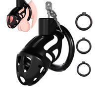 Cárcel de castidad masculina ligera con 3 anillos (45/50/55mm), cerradura oculta, diseño respirable, material ABS negro, kit BDSM