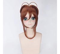 Card Captor Sakura Kinomoto Sakura Pelucas de Cosplay Marrón Recto Claro Pelucas de tarjetas Pelo sintético Perucas Cosplay Peluca + Gorra de peluca gratis