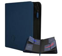 Card Guardian Toploader - Carpeta prémium de 4 bolsillos con cremallera para 160 tarjetas - Bolsillos laterales - Compatible con tarjetas deportivas y coleccionables TCG (azul)