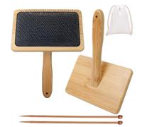 Cardador de lana más grande, 5.9 x 3.94 pulgadas, cepillos de cardado de lana de alambre, herramientas de fieltro de aguja con mango sólido, cepillo para perros, cardadores de mano de madera para