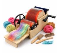 Cardadora manual de lana, cardadora de tambor de 12 cm para mezcla de lana y fibra, peine de lana de manivela para mezclar colores, girar y fieltro, cardador de fibra de madera para manualidades