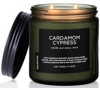 Cardamomo y Ciprés 2 Mechas de Algodón, 11.6oz Vela de Cera de Soya, 70 Horas de Duración, Vela con Fragancia de Otoño para la Decoración del Hogar, Vela con Fragancia de Otoño para las Fiestas