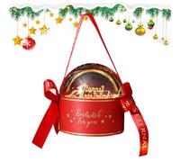 Cardboard Cookie Boxes, Round Christmas Paper Boxes, Holiday Goodie Boxes, 10x10x11 cm, Clear Holiday Goodie Boxes with Bow for School and Classroom Treats, Red and Green