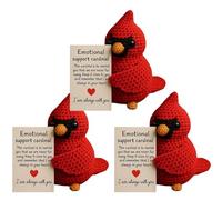 Cardenal De Apoyo Emocional De Ganchillo, con Tarjeta De Aliento I Am Always with You Regalo Recordatorio De Pájaro Cardenal Abrazo Portátil De Bolsillo Hecho a Mano para Apoyar La Ansiedad(3pcs)