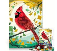 Cardenal estilizado en Bosque Colorido Rompecabezas de 1000 Piezas para Adultos Mejora la Memoria Alegría Familiar Diseño para armar Elige tu Deseo de Papá Noel 38x52cm