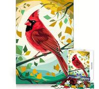 Cardenal estilizado en Bosque Colorido, Rompecabezas de 1000 Piezas para Adultos, Regalo, Juguete de Habilidad, Alivio del estrés, Corte Exacto, Lista de Deseos de Papá Noel 38x26cm