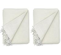 Cardenal Textil - Foulard Multiusos Peñíscola, Plaid para Cama, Manta para Cama, Cubre Sofá, Crudo, 130 x 180 cm (Paquete de 2)