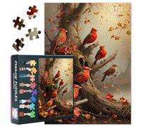 Cardenales del Norte en el Bosque de Otoño 1000 Piezas Puzle para Adultos Colorido Pájaro Puzzle Arte Desafiante Puzle para Adultos para Relajación 70 x 50 cm