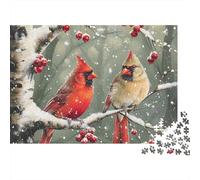 Cardenales Escena de Nieve Invernal Puzzle de 1000 Piezas Puzzle para Adultos Relajación Hogar 70x50cm/1000pcs