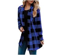 Cárdigan a cuadros blanco y negro, cárdigan de algodón casual con estampado a cuadros para mujer, cárdigan clásico de manga larga, parte delantera abierta, cárdigan de gran tamaño, abrigo ligero, azul