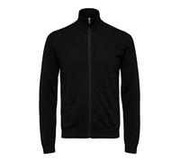 Cárdigan básico Selected para Hombre | Cárdigan de algodón Liso | SLHBERG Zip Sudadera de Manga Larga, Negro (Black), XXL