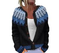 Cárdigan bohemio con frente abierto para mujer, lindo suéter con estampado de flores, cuello redondo, botones, a la moda, para otoño, 1C-Azul, S