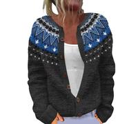 Cárdigan bohemio con frente abierto para mujer, lindo suéter con estampado de flores, cuello redondo, botones, a la moda, para otoño, 1E-Gris Oscuro, 5XL