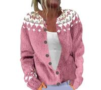 Cárdigan bohemio con frente abierto para mujer, lindo suéter con estampado de flores, cuello redondo, botones, a la moda, para otoño, 1F-Rosa, XXL