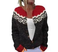 Cárdigan bohemio con frente abierto para mujer, lindo suéter con estampado de flores, cuello redondo, botones, a la moda, para otoño, 1A-Negro, L