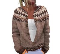 Cárdigan bohemio con frente abierto para mujer, lindo suéter con estampado de flores, cuello redondo, botones, a la moda, para otoño, 1F-Café, XXL