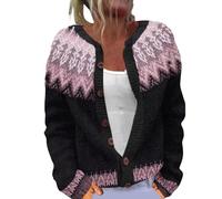 Cárdigan bohemio con frente abierto para mujer, lindo suéter con estampado de flores, cuello redondo, botones, a la moda, para otoño, 1C-Rosa, XL