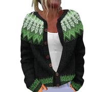 Cárdigan bohemio con frente abierto para mujer, lindo suéter con estampado de flores, cuello redondo, botones, a la moda, para otoño, 1C-Verde, S