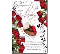 Cardigan Cards Tarjeta de cumpleaños para esposa, diseño floral de rosa, acabado brillante, tarjeta de felicitación romántica de cumpleaños para mi encantadora esposa, para ella