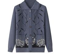Cárdigan clásico con estampado de diamantes de imitación para señoras mayores Cárdigan de punto para mediana edad y ancianos Señora mayor Top informal Ropa de abuela Abrigo Primavera Otoño Ropa de m