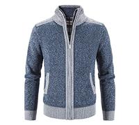 Cárdigan clásico vintage para hombre, cuello alto, ropa de punto, casual, cremallera completa, suéteres feos con bolsillos, ajuste delgado, manga larga, color de contraste, chaqueta gruesa para otoño