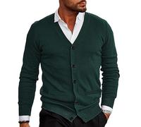 Cárdigan con Botones y Cuello En V para Hombre con Bolsillos, Cárdigans De Punto Lisos Clásicos Suéter De Manga Larga Jersey Frente Abierto Chaqueta Liviana Abrigo De Otoño E Invierno Outwear,XL