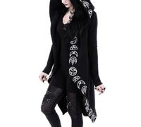 Cárdigan con capucha de Halloween para mujer, sudadera con capucha larga, gótica, punk, luna, oscura, ropa steampunk, tops, Negro, S