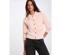 Cárdigan con cuello de solapa rosa claro mujer S