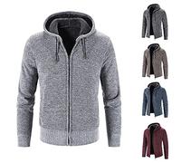 Cárdigan con forro polar con capucha para hombre, suéter grueso con cremallera completa, cuello alto, cálido, manga larga, cremallera con bolsillos, abrigo de invierno de punto grueso, azul, M