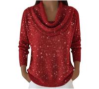 Cardigán con Lentejuelas para Navidad o Año Nuevo Camiseta Lentejuela Mujer Rojo de Fiesta Brillo Blusas Festival Ancha Adulto Elegantes Camisetas Brillante Manga Larga Invierno
