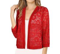 Cárdigan corto de manga 3/4 para mujer, con frente abierto, ligero, de punto hueco, para verano, rosso, XXL