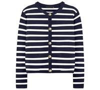 Cárdigan Corto de Punto a Rayas para Mujer, Modelo 2026, con Botones Frontales, Manga Larga, Ligero, Color Azul Marino y Blanco, Talla XX Large.